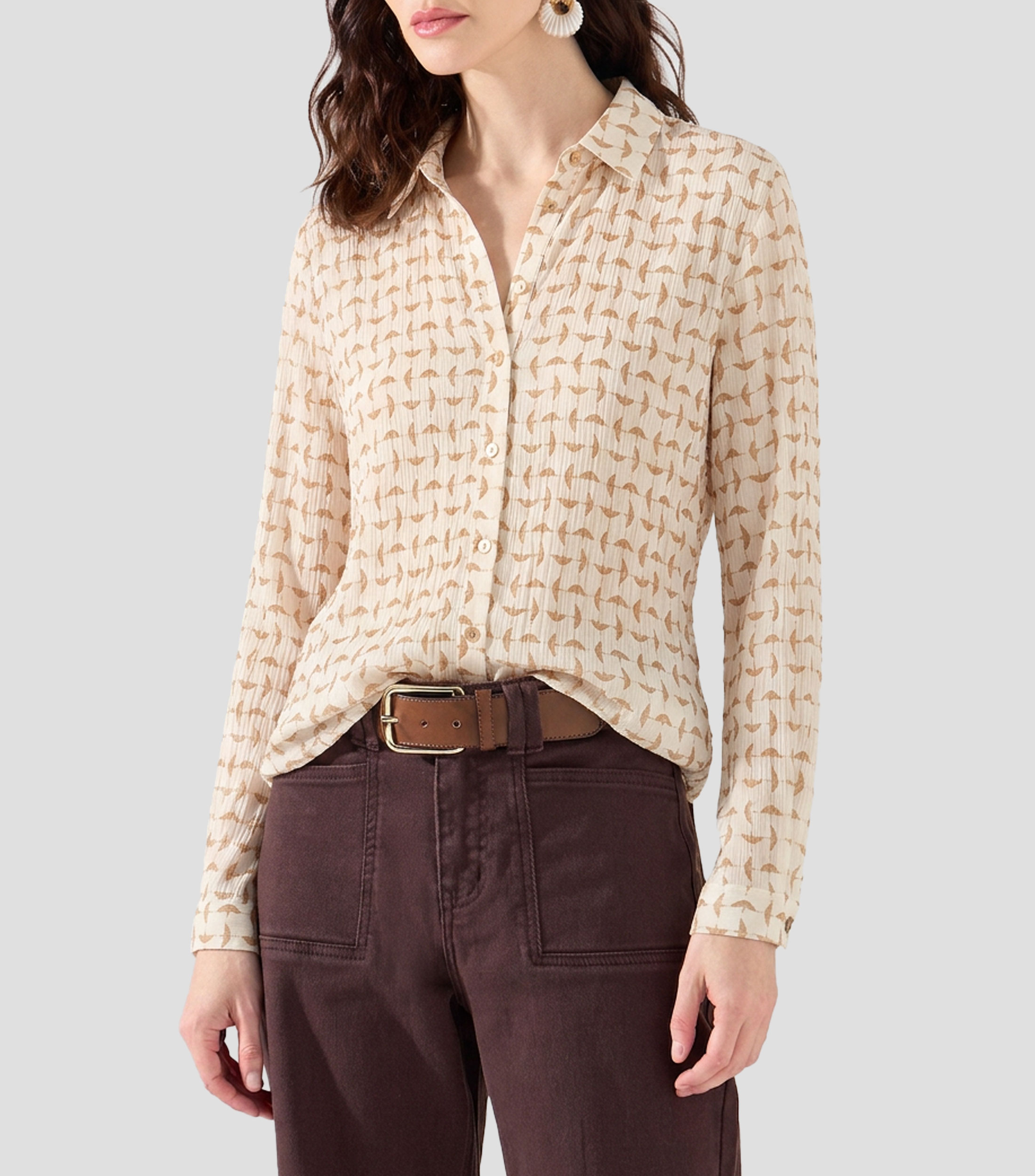 Blusa estampada manga larga Mujer
